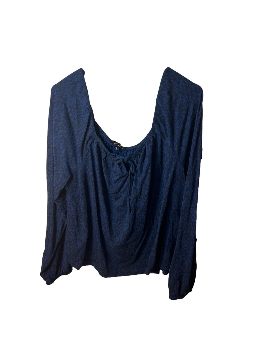 George Navy Blue watercolour Off Shoulder Square Neck Long Sleeve Top size XXL